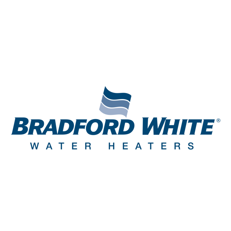 Bradford White Water Heaters logo with blue wave graphic above the company name, displayed on a light background.