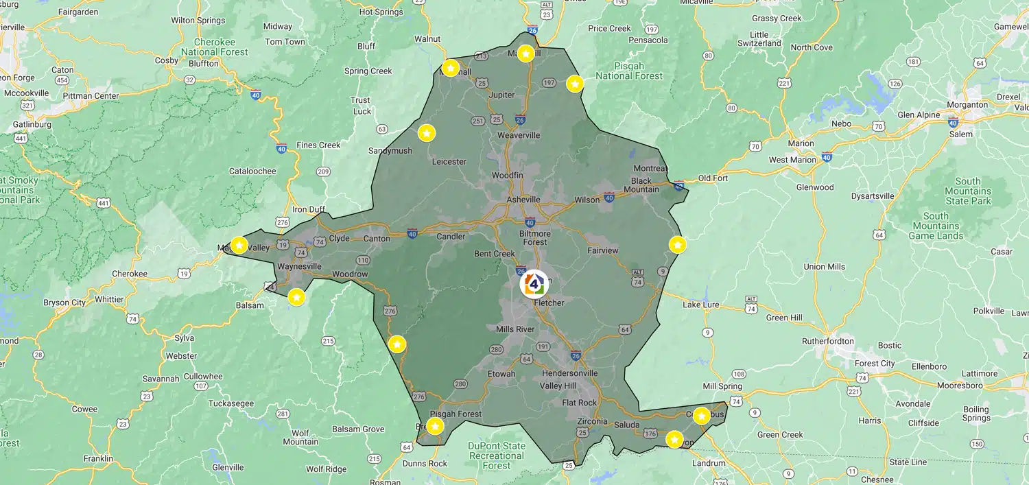 Call 4 Seasons Plumbing Service Area Map